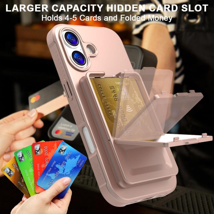 For iPhone 17 Skin Feel TPU Hidden Mirror Card Bag Phone Case with Stand