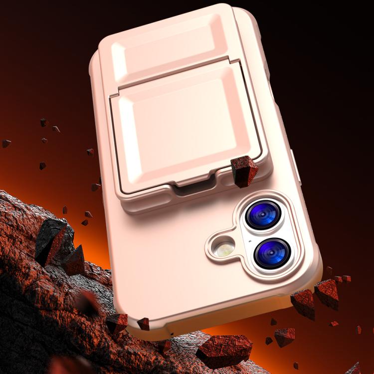 For iPhone 17 Skin Feel TPU Hidden Mirror Card Bag Phone Case with Stand