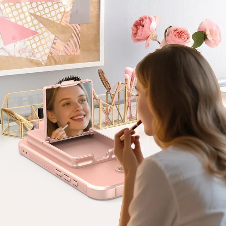 For iPhone 17 Skin Feel TPU Hidden Mirror Card Bag Phone Case with Stand