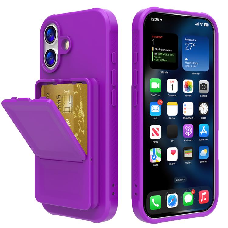 For iPhone 17 Skin Feel TPU Hidden Mirror Card Bag Phone Case with Stand