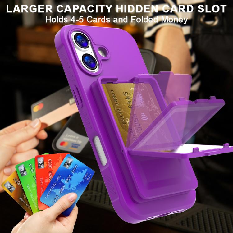 For iPhone 17 Skin Feel TPU Hidden Mirror Card Bag Phone Case with Stand
