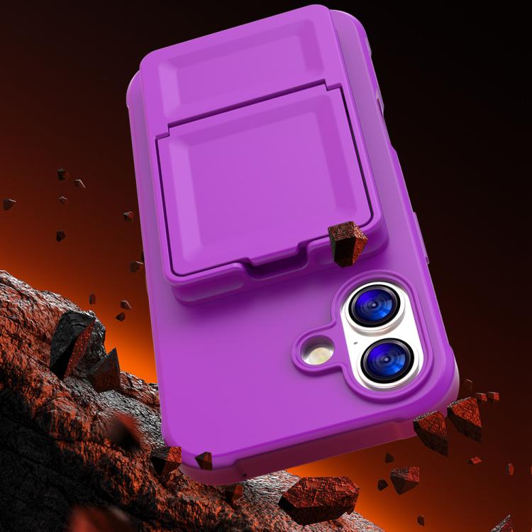 For iPhone 17 Skin Feel TPU Hidden Mirror Card Bag Phone Case with Stand