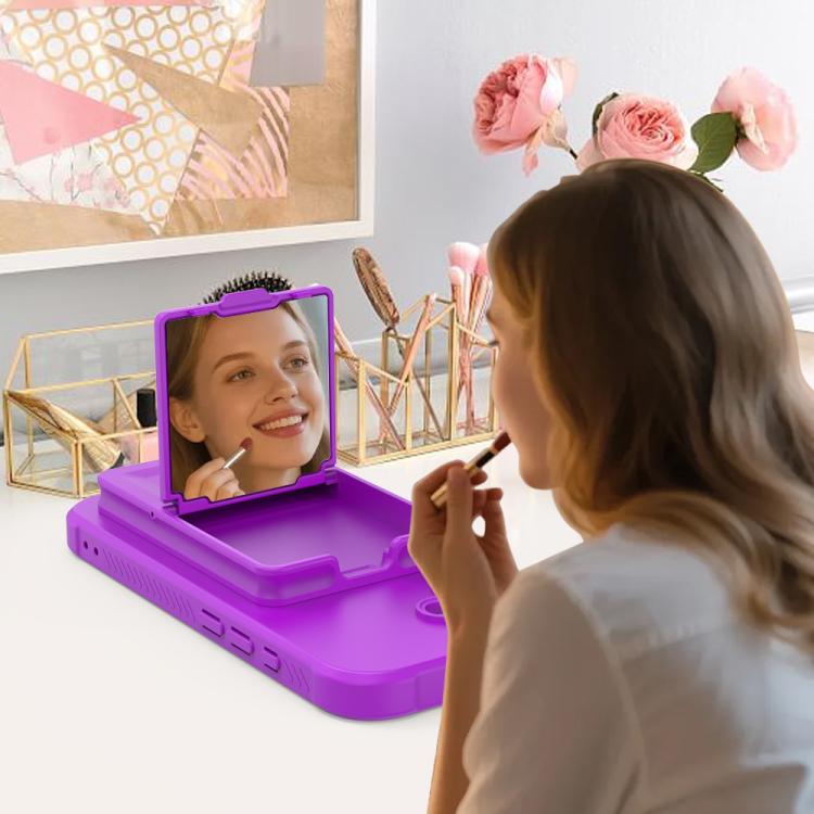 For iPhone 17 Skin Feel TPU Hidden Mirror Card Bag Phone Case with Stand