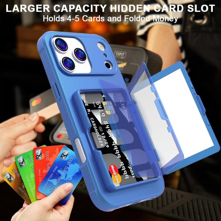 For iPhone 17 Pro Max Skin Feel PC Hybrid TPU Horizontal Hidden Mirror Card Bag Phone Case