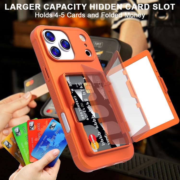 For iPhone 17 Pro Max Skin Feel PC Hybrid TPU Horizontal Hidden Mirror Card Bag Phone Case