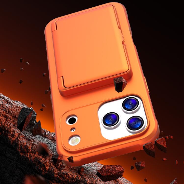 For iPhone 17 Pro Max Skin Feel PC Hybrid TPU Horizontal Hidden Mirror Card Bag Phone Case