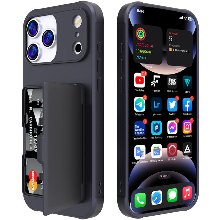 For iPhone 17 Pro Max Skin Feel PC Hybrid TPU Horizontal Hidden Mirror Card Bag Phone Case