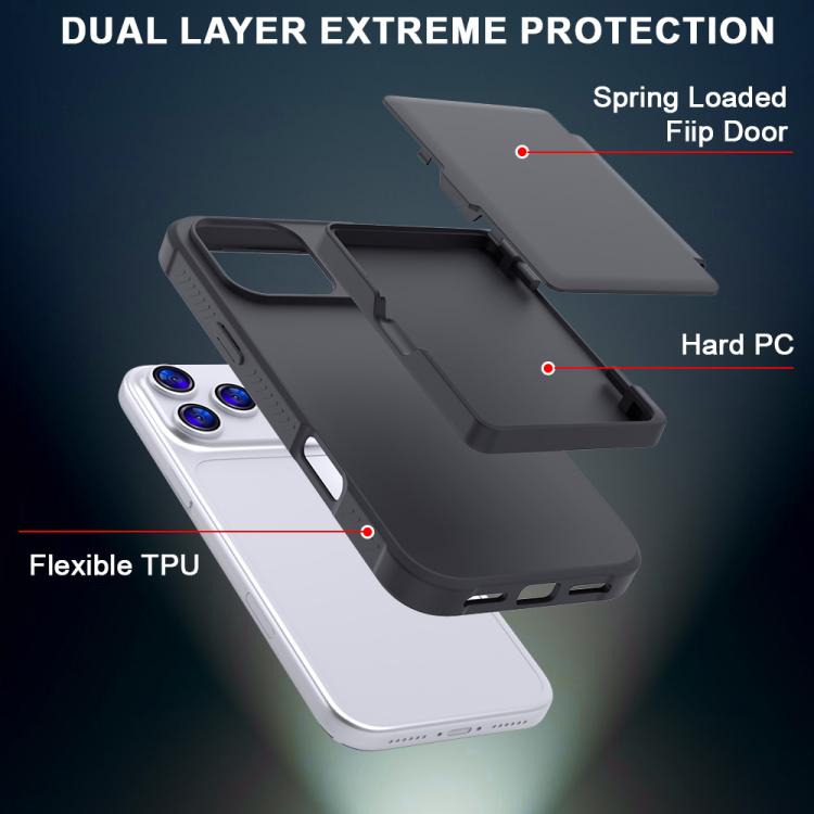 For iPhone 17 Pro Max Skin Feel PC Hybrid TPU Horizontal Hidden Mirror Card Bag Phone Case