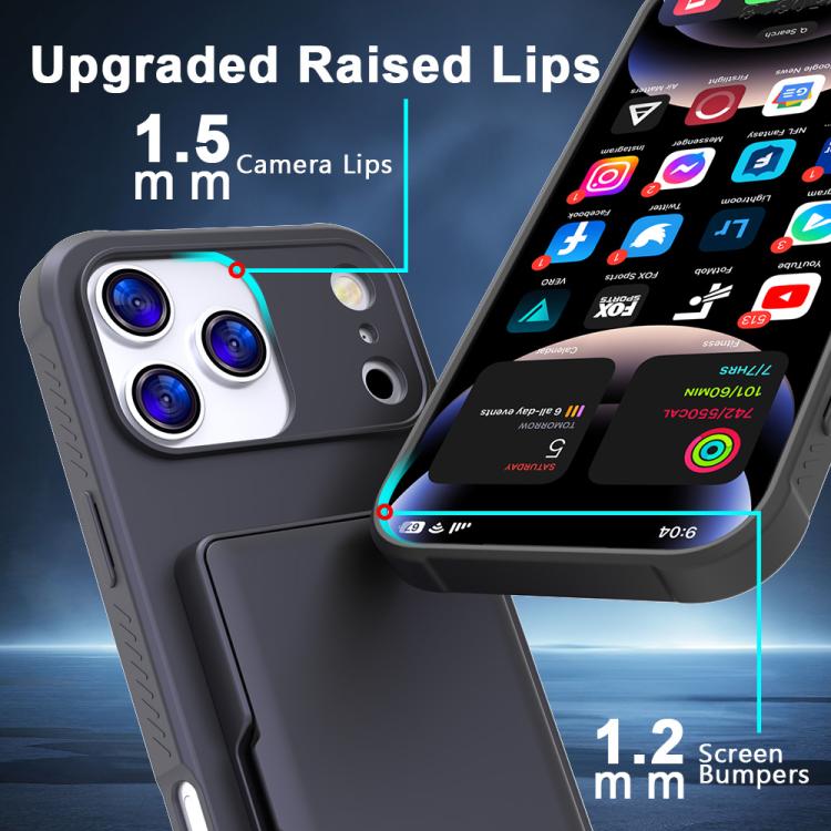 For iPhone 17 Pro Max Skin Feel PC Hybrid TPU Horizontal Hidden Mirror Card Bag Phone Case
