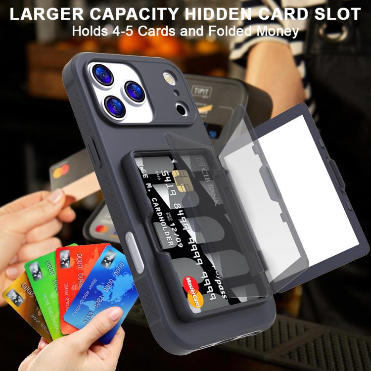 For iPhone 17 Pro Max Skin Feel PC Hybrid TPU Horizontal Hidden Mirror Card Bag Phone Case