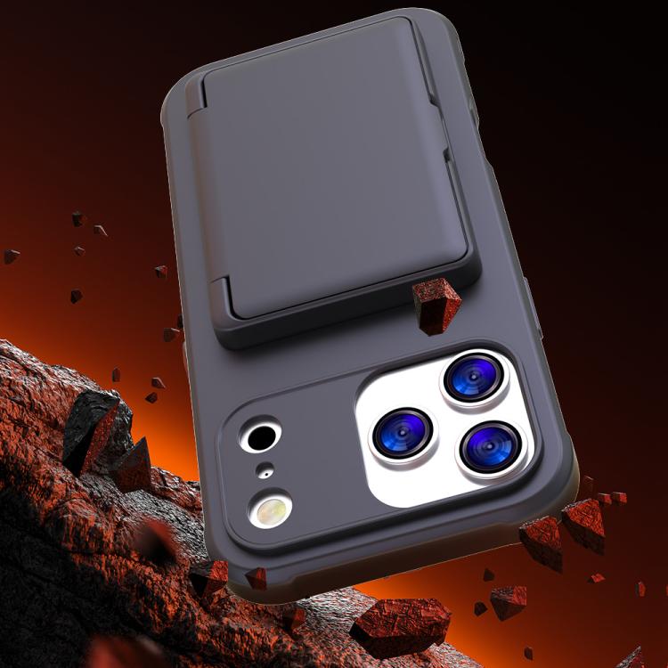 For iPhone 17 Pro Max Skin Feel PC Hybrid TPU Horizontal Hidden Mirror Card Bag Phone Case