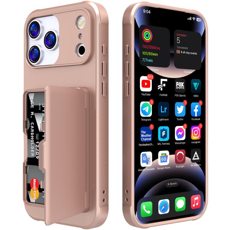 For iPhone 17 Pro Max Skin Feel PC Hybrid TPU Horizontal Hidden Mirror Card Bag Phone Case