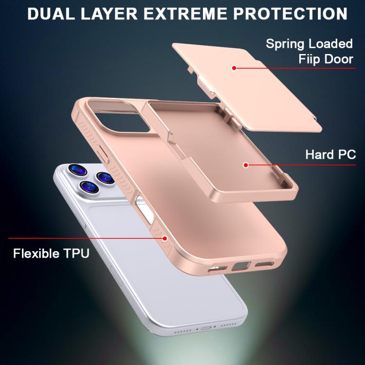 For iPhone 17 Pro Max Skin Feel PC Hybrid TPU Horizontal Hidden Mirror Card Bag Phone Case