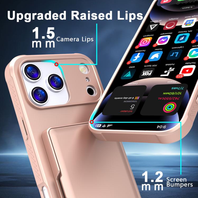 For iPhone 17 Pro Max Skin Feel PC Hybrid TPU Horizontal Hidden Mirror Card Bag Phone Case