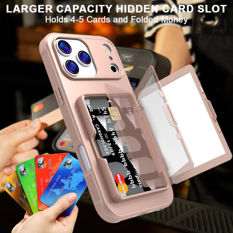 For iPhone 17 Pro Max Skin Feel PC Hybrid TPU Horizontal Hidden Mirror Card Bag Phone Case