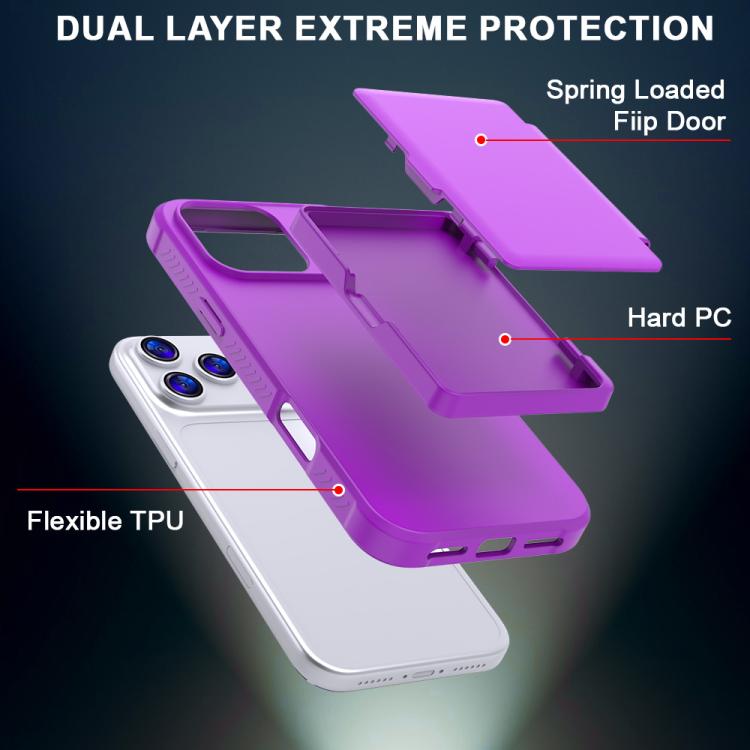 For iPhone 17 Pro Max Skin Feel PC Hybrid TPU Horizontal Hidden Mirror Card Bag Phone Case