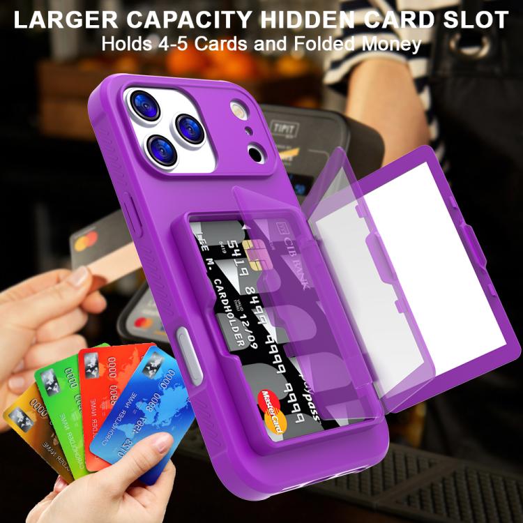 For iPhone 17 Pro Max Skin Feel PC Hybrid TPU Horizontal Hidden Mirror Card Bag Phone Case