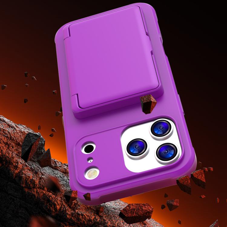 For iPhone 17 Pro Max Skin Feel PC Hybrid TPU Horizontal Hidden Mirror Card Bag Phone Case