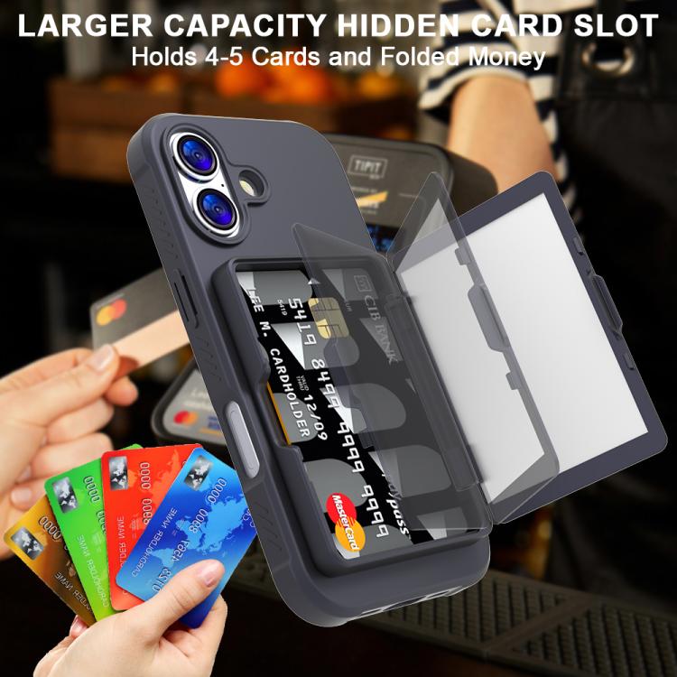 For iPhone 17 Skin Feel PC Hybrid TPU Horizontal Hidden Mirror Card Bag Phone Case