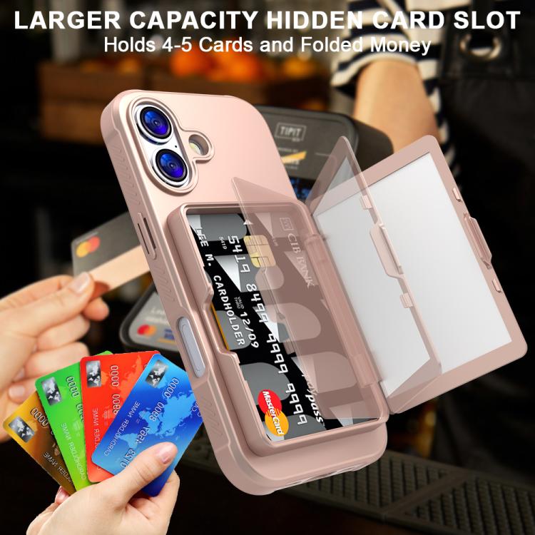 For iPhone 17 Skin Feel PC Hybrid TPU Horizontal Hidden Mirror Card Bag Phone Case