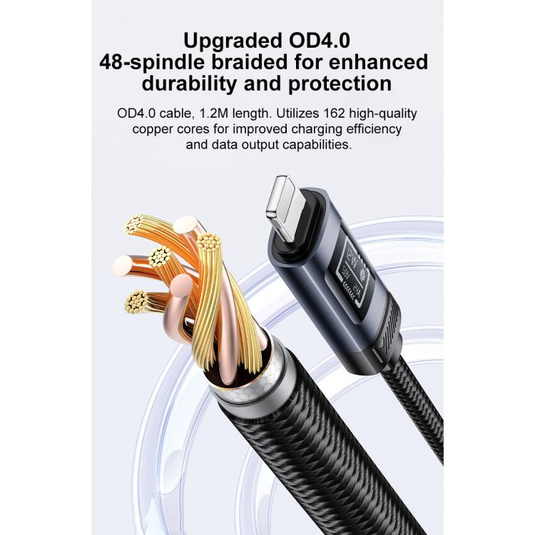 Yesido CA138L 12W 2.4A USB to 8 Pin OLED Display Charging Data Cable, Length:1.2m - Black