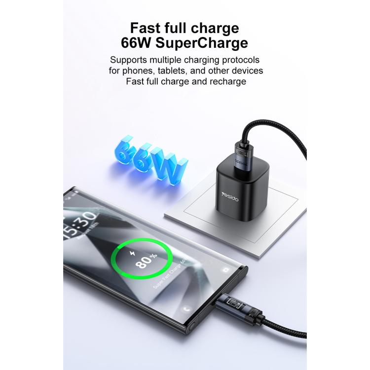 Yesido CA138C 66W USB to Type-C OLED Display Charging Data Cable, Length:1.2m - Black