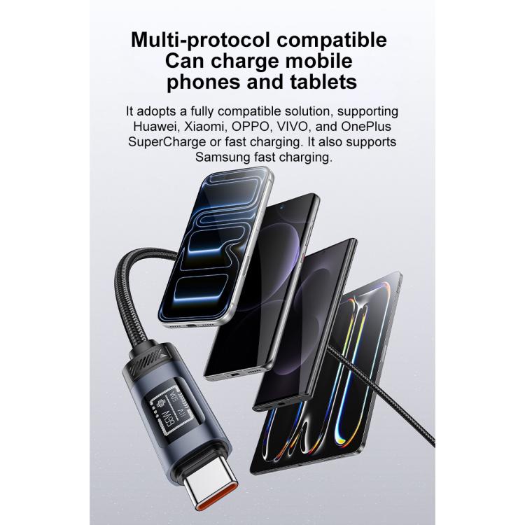 Yesido CA138C 66W USB to Type-C OLED Display Charging Data Cable, Length:1.2m - Black