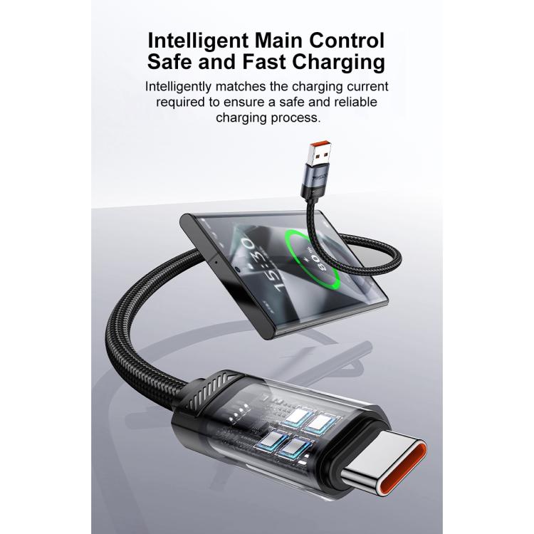 Yesido CA138C 66W USB to Type-C OLED Display Charging Data Cable, Length:1.2m - Black