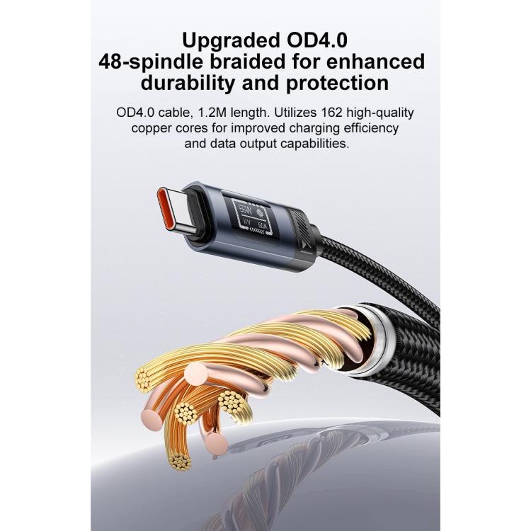 Yesido CA138C 66W USB to Type-C OLED Display Charging Data Cable, Length:1.2m - Black