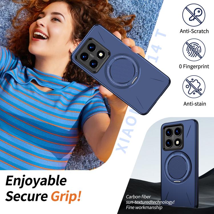 For Xiaomi 14T Pro Metal Rotation Holder MagSafe TPU Hybrid PC Phone Case