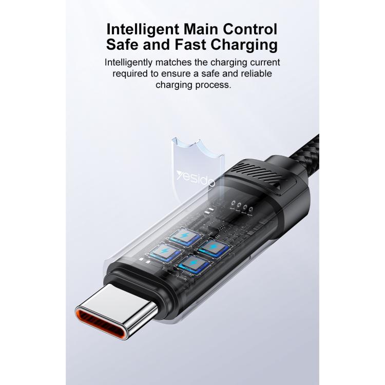 Yesido CA202 100W 5A Type-C to Type-C OLED Display Charging Data Cable, Length:1.2m - Black