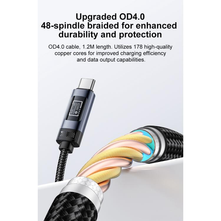 Yesido CA202 100W 5A Type-C to Type-C OLED Display Charging Data Cable, Length:1.2m - Black