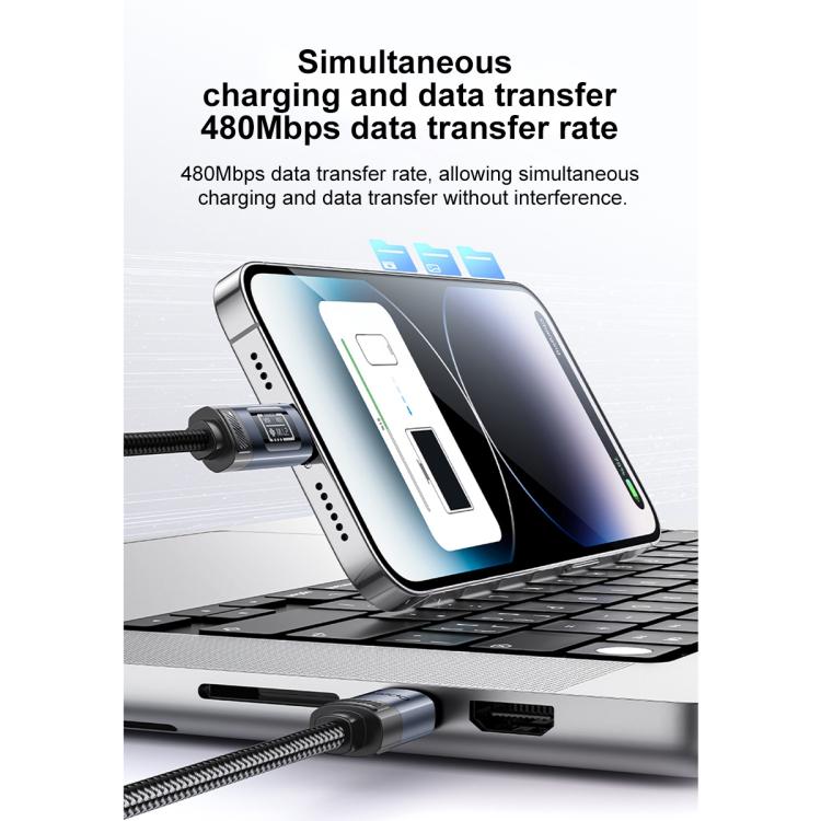 Yesido CA201 27W Type-C to 8 Pin OLED Display Charging Data Cable, Length:1.2m - Black