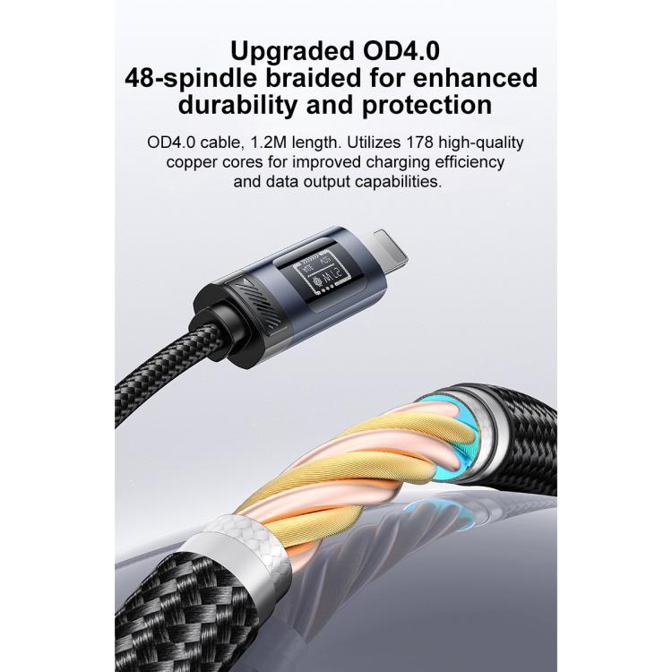Yesido CA201 27W Type-C to 8 Pin OLED Display Charging Data Cable, Length:1.2m - Black