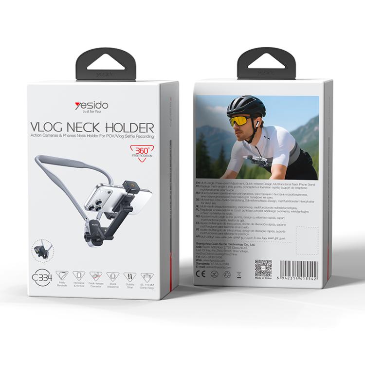 Yesido C334 Multi-Functional Neck-Mounted Phone Holder with Back Strap - Grey