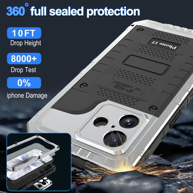 For iPhone 17 Four-proof Metal Hybrid Silicone Phone Case