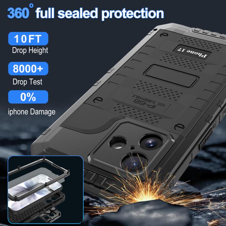 For iPhone 17 Four-proof Metal Hybrid Silicone Phone Case
