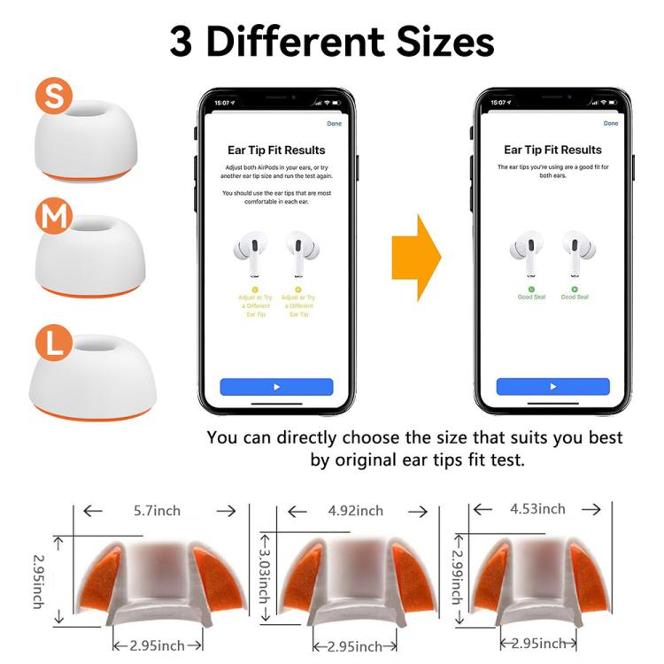 For AirPods Pro 1 / 2 XDcase 3 Pairs Replacement Silicone Sponge Ear Tips, S/M/L Size - White Orange