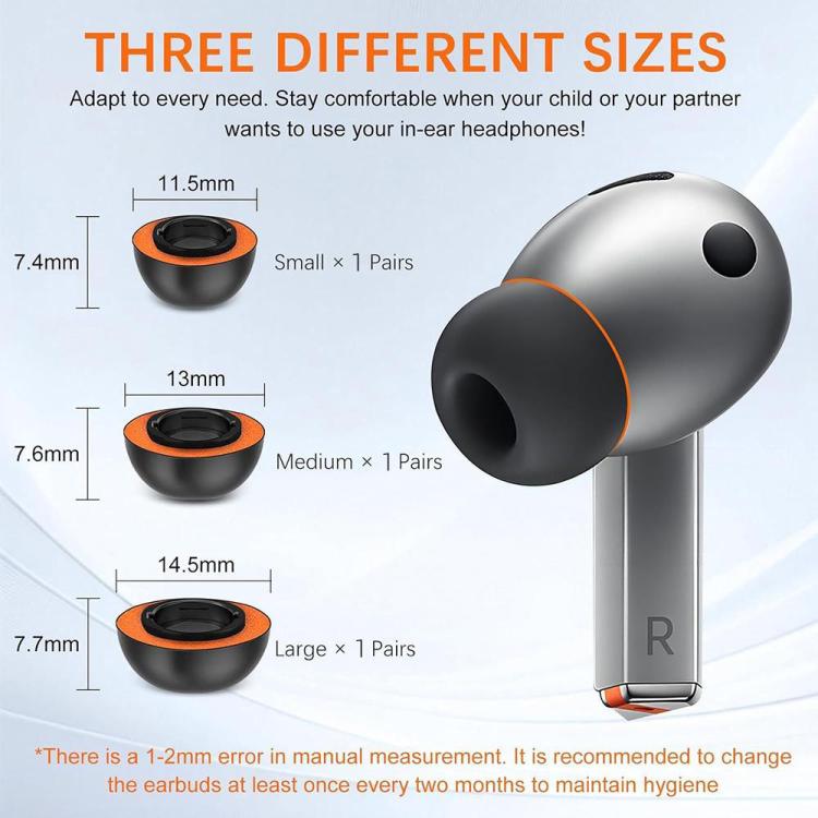 For Samsung Galaxy Buds3 Pro XDcase 3 Pairs Replacement Silicone Sponge Ear Tips, S/M/L Size