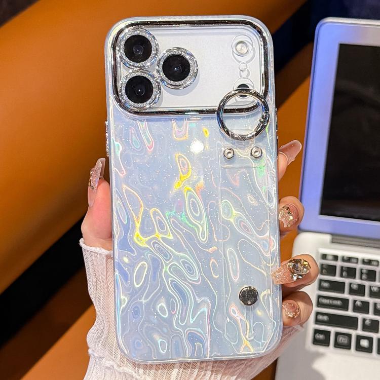 For iPhone Air Plating Wrinkled Texture Wristband Holder TPU Phone Case with Lens Film