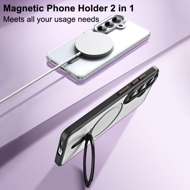 For Samsung Galaxy S26 5G MagSafe Airbag Shockproof Frosted Phone Case with Fold Holder