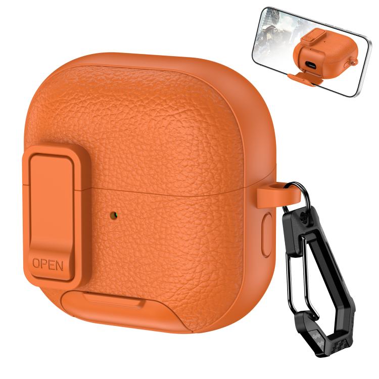 For Huawei FreeClip 2 Leather Texture Wireless Earphones Case with Hook & Holder