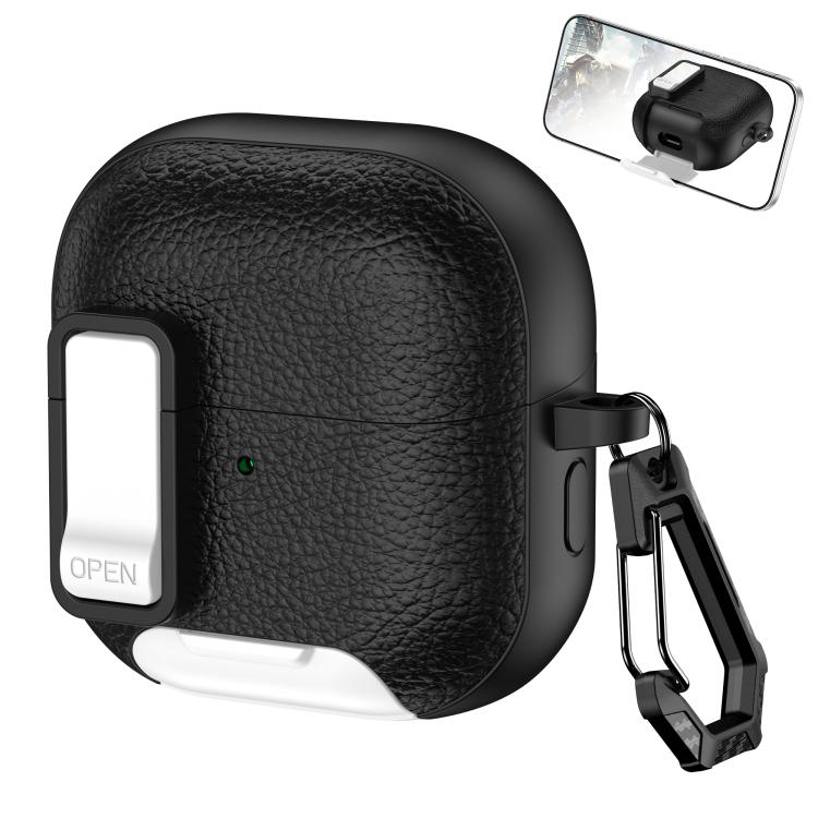 For Huawei FreeClip 2 Leather Texture Wireless Earphones Case with Hook & Holder