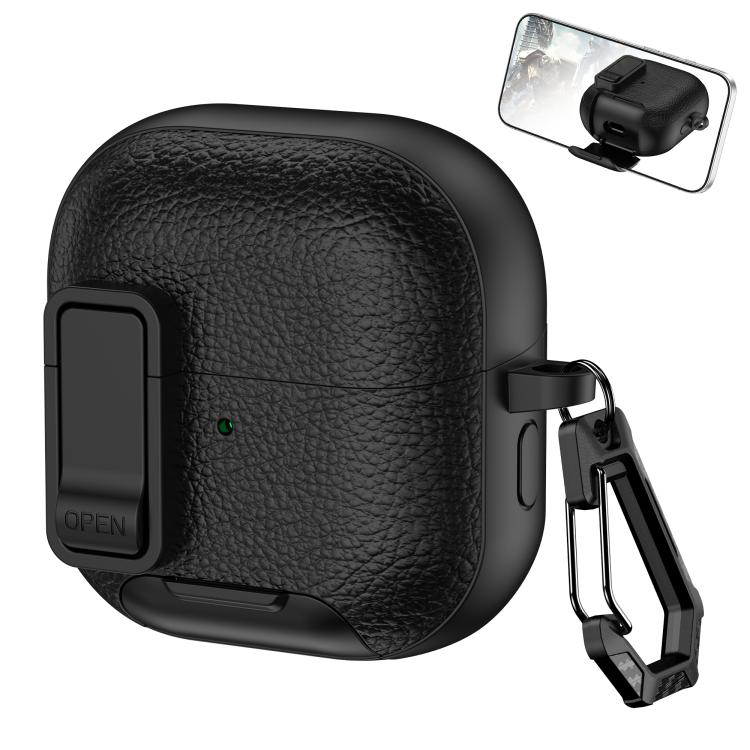 For Huawei FreeClip 2 Leather Texture Wireless Earphones Case with Hook & Holder