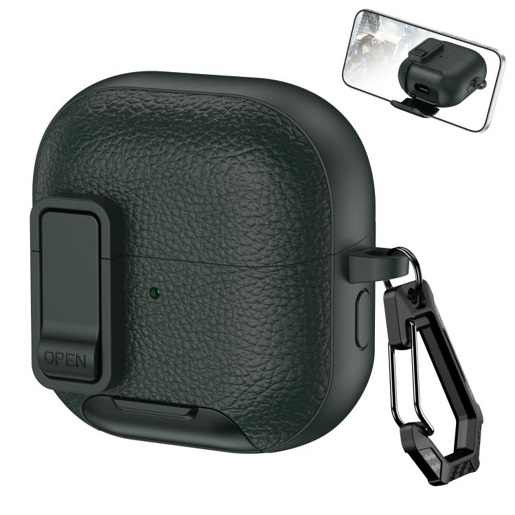 For Huawei FreeClip 2 Leather Texture Wireless Earphones Case with Hook & Holder