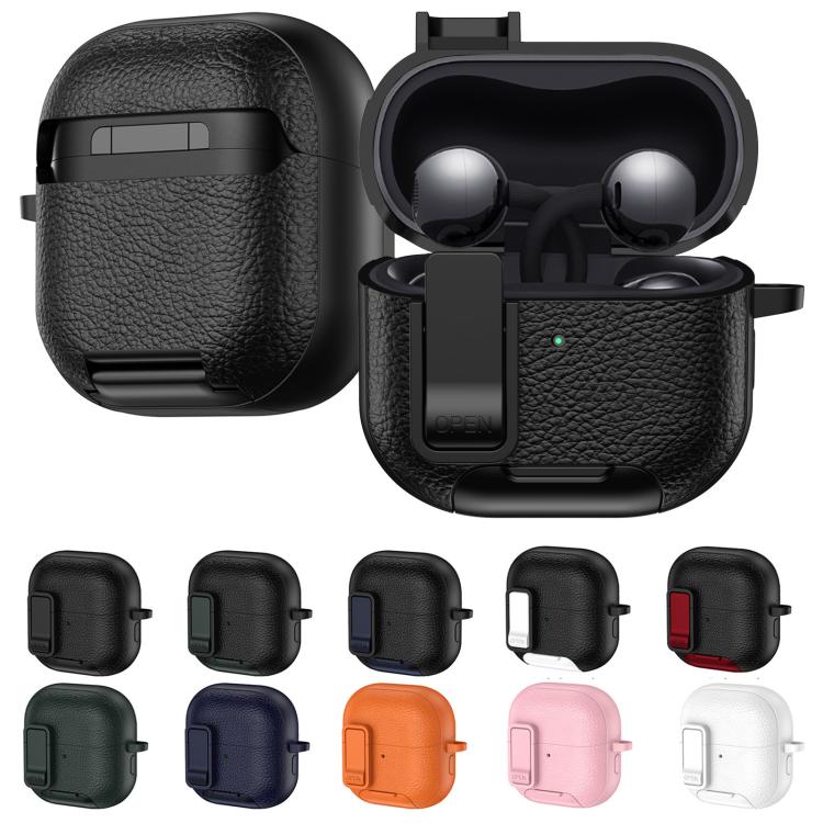 For Huawei FreeClip 2 Leather Texture Wireless Earphones Case with Hook & Holder