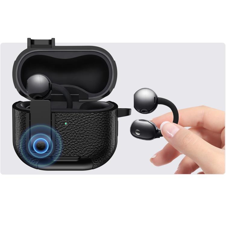 For Huawei FreeClip 2 Leather Texture Wireless Earphones Case with Hook & Holder
