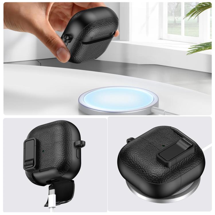 For Huawei FreeClip 2 Leather Texture Wireless Earphones Case with Hook & Holder