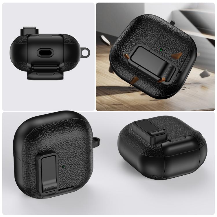 For Huawei FreeClip 2 Leather Texture Wireless Earphones Case with Hook & Holder
