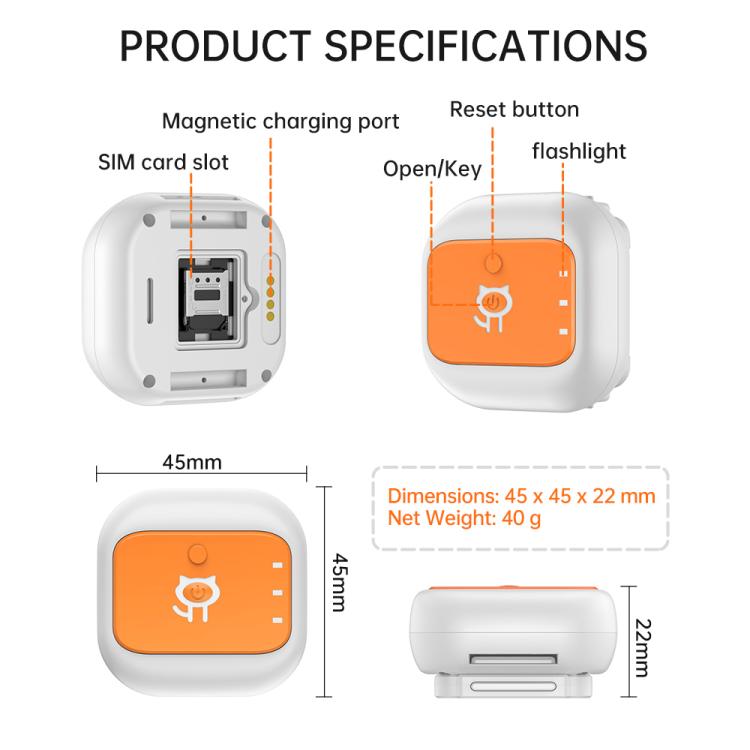 G01 Pet Anti-Loss Collar GPS Tracker - Orange